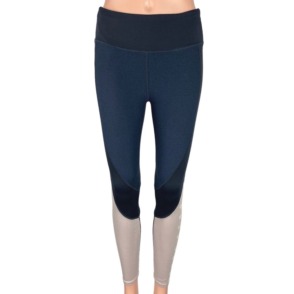 H&M Blue White Colorblock Mid Rise Pull On Elastic Waist Athletic Leggings Sz S